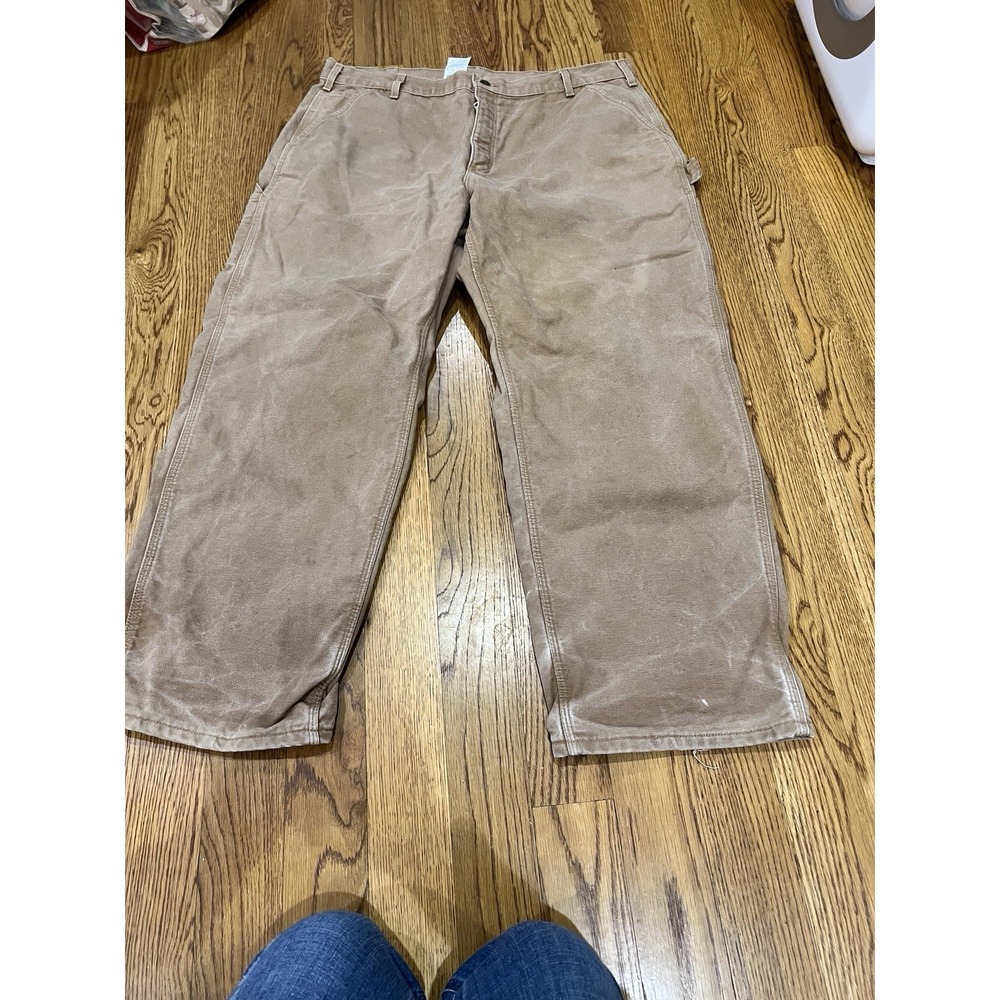 Carhartt B111 Brown Canvas Work Pants 40x30 Flannel Lined Utility Rugged‎
